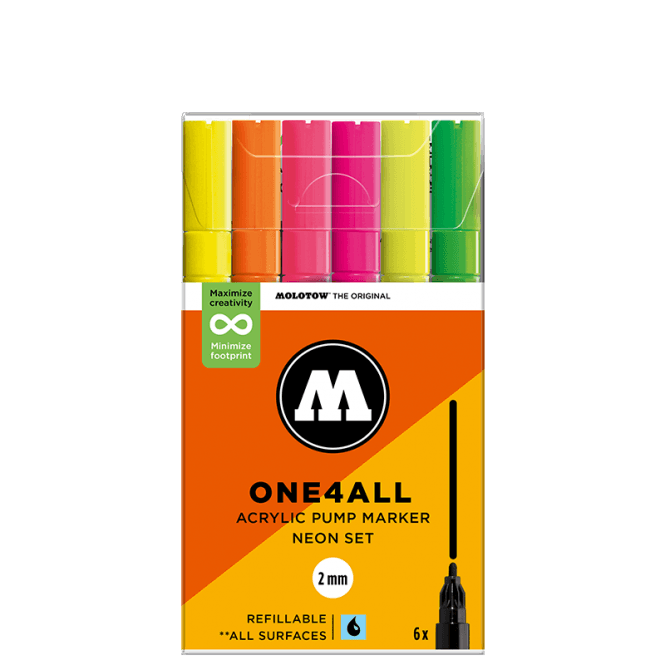 Molotow One4All 127HS Neon Set - 2mm Round Tip (6)