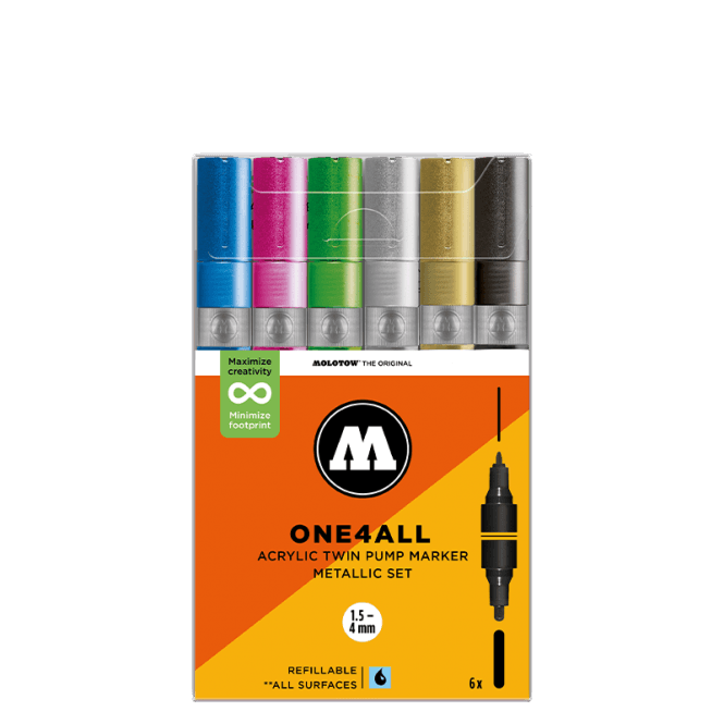 Molotow One4All Acrylic Twin Pump Marker - Metallic Set (6)