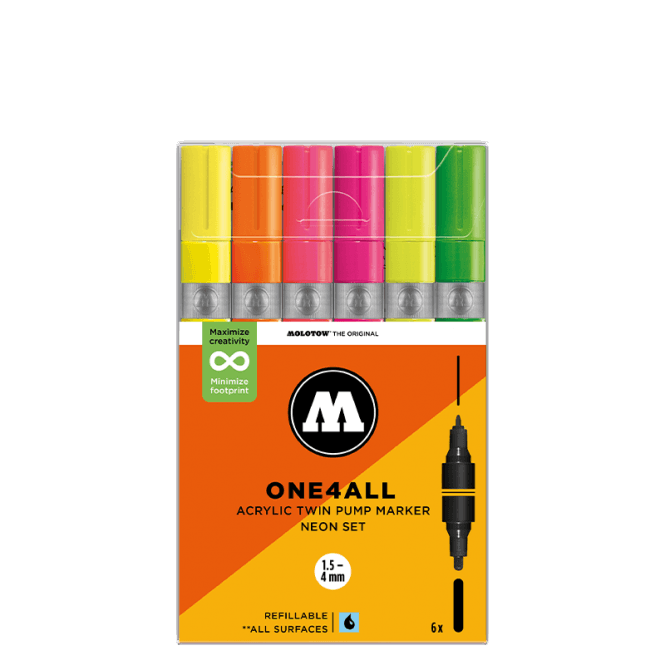 Molotow One4All Acrylic Twin Pump Marker - Neon Set (6)