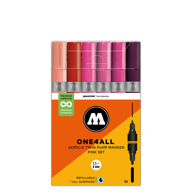 Molotow One4All Acrylic Twin Pump Marker - Pink Set (6)