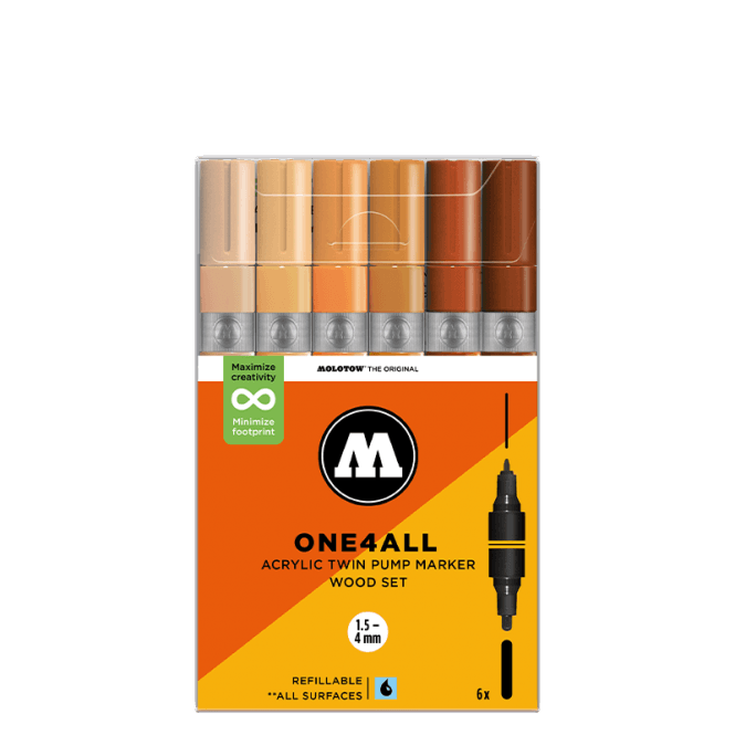 Molotow One4All Acrylic Twin Pump Marker - Wood Set (6)